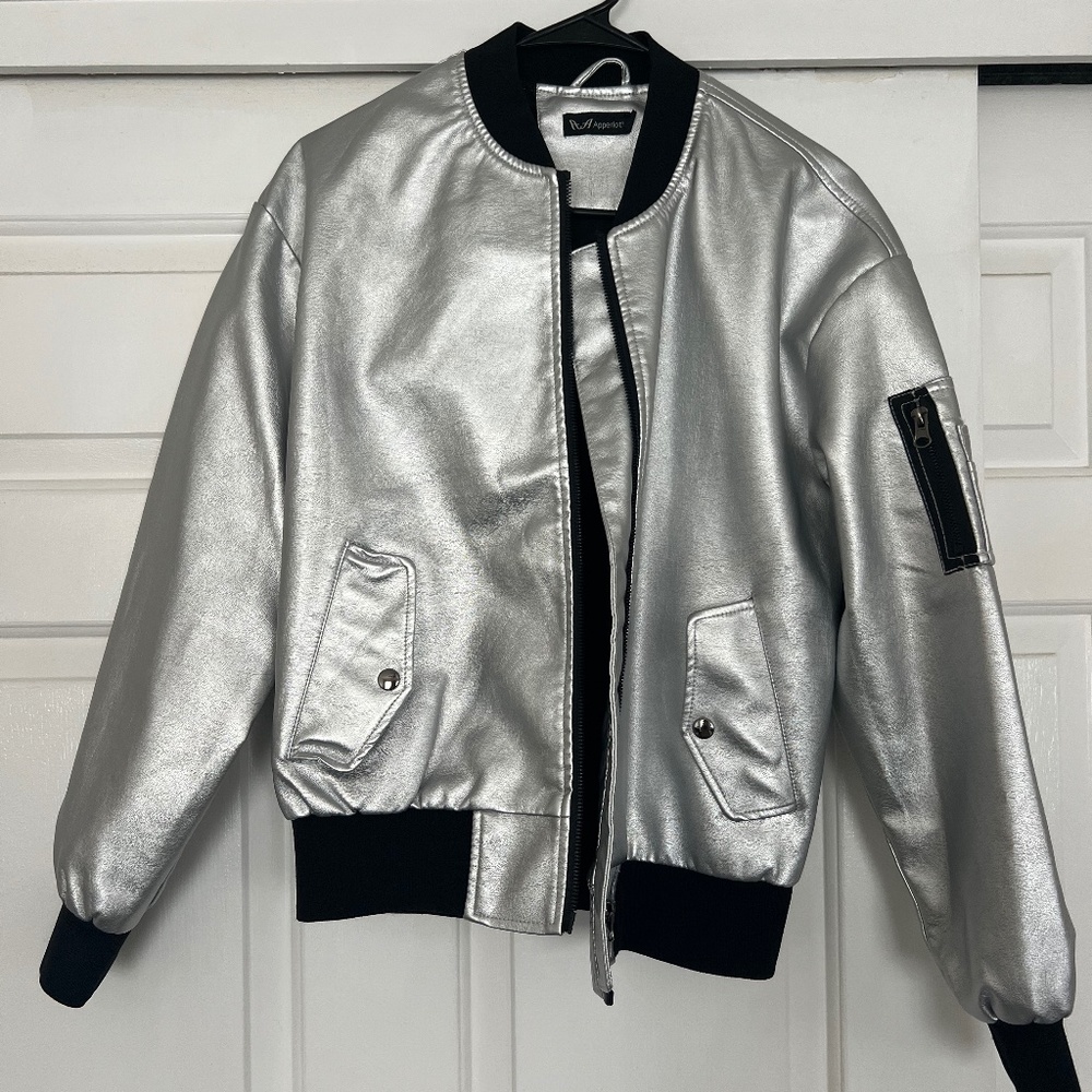 Apperloth A Zip Up PU Leather Bomber Jacket